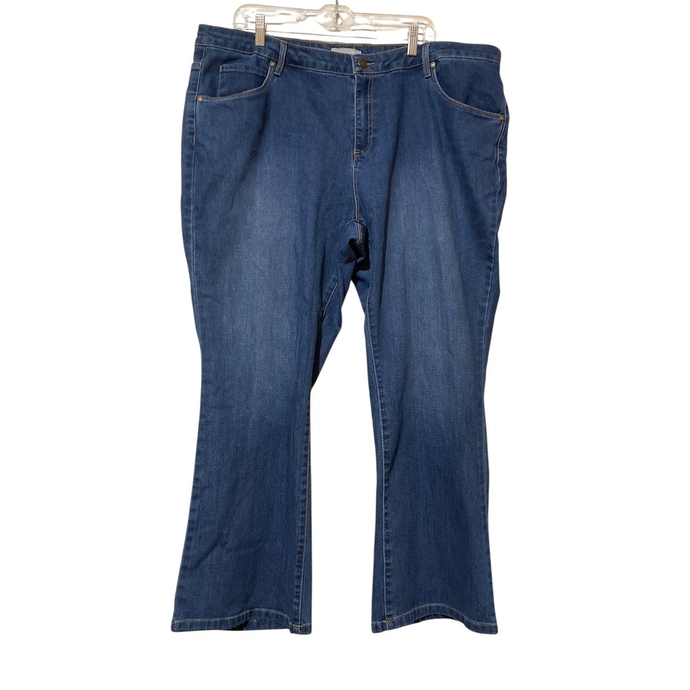 Woman Within Blue Denim Jeans 24W Petite Plus Size Stretch Bootcut Medium Wash
